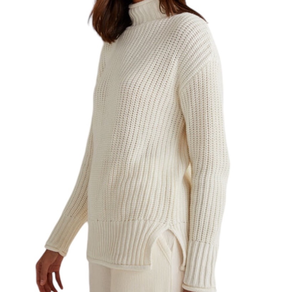 Talbots Cream Roll Neck Shaker Knit Cotton Blend Sweater XS